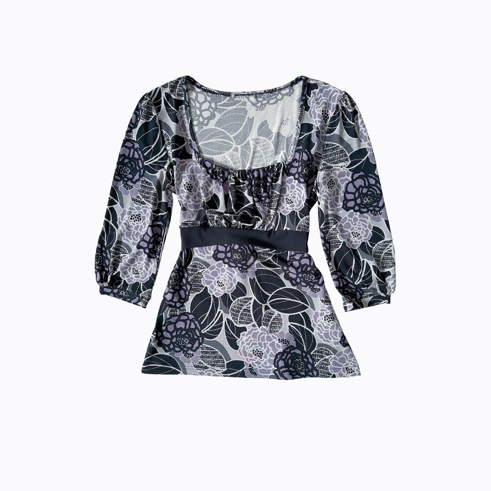 Vtg Y2K Babydoll Top S Dark Purple Floral Whimsigoth 90s Fairy Grunge Romantic